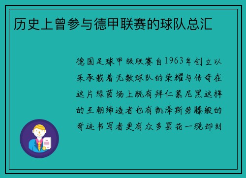历史上曾参与德甲联赛的球队总汇