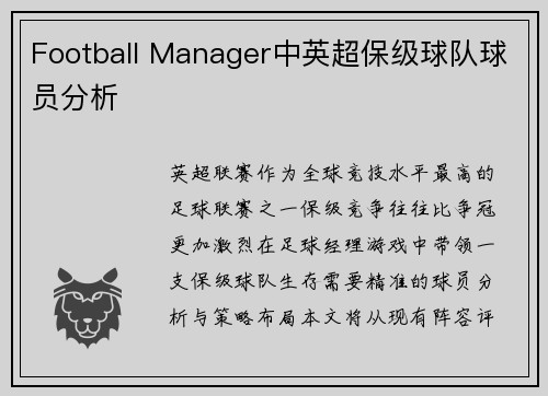 Football Manager中英超保级球队球员分析